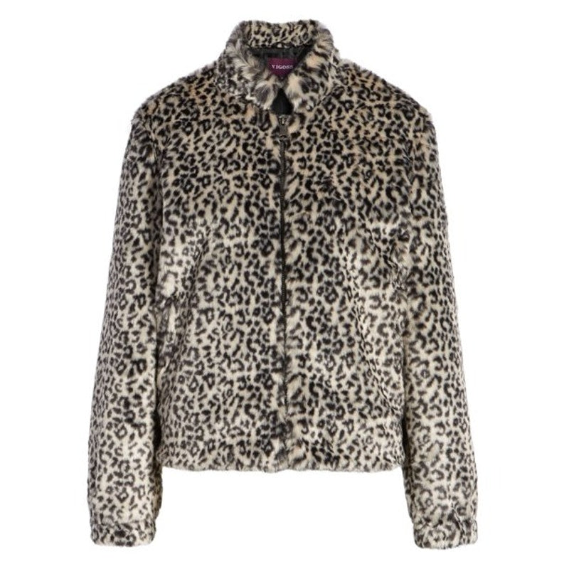 Vigoss NWT Leopard Print Faux Fur Bomber Jacket Brown Size Small