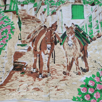 Vintage Down-A-Long Clovelly Linen Tea Towel Kitschy Donkey Souvenir England