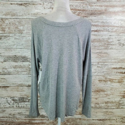 Abound Grey Porpoise Small Rib Knit Top NEW Scoop Neck Rounded Hem Long Sleeve