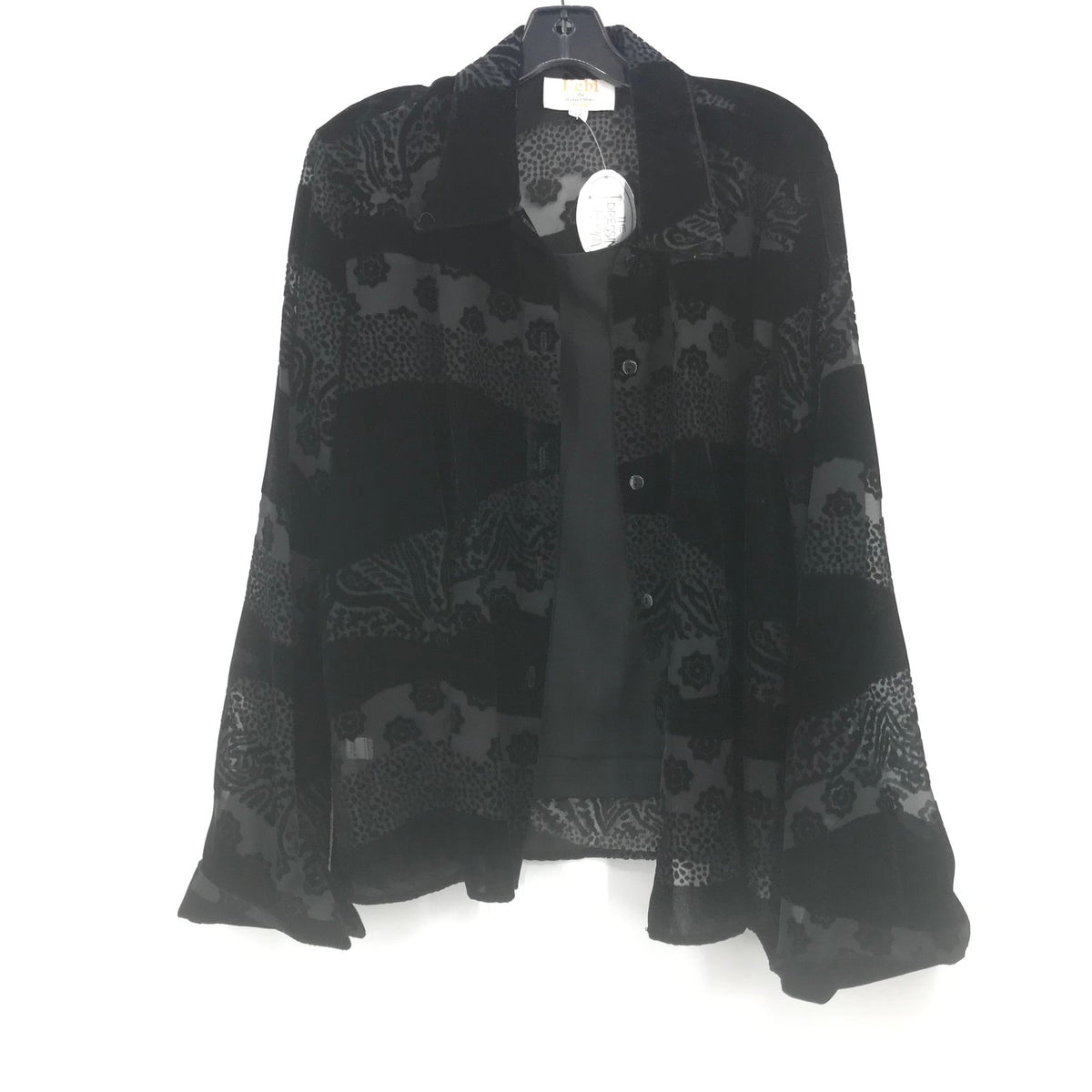 Uchi By Rafael Matz 2 Piece Set Black Velvet Sheer Floral Jacket Tank Large NWT