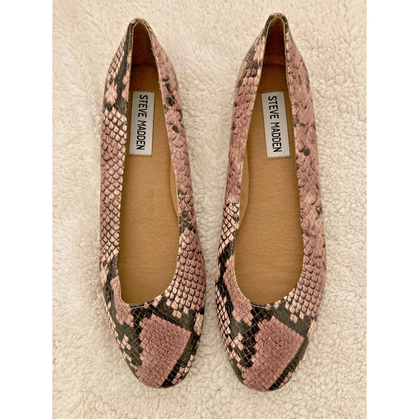 Steve Madden Danny Faux Sand Python Print Ballerina Flats Sz 7 Brown Black NWT