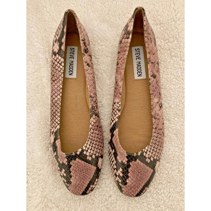 Steve Madden Danny Faux Sand Python Print Ballerina Flats Sz 7 Brown Black NWT