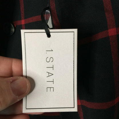 1.state Windowpane Check Ruched Sleeve Blazer Open Front Peaked Lapels XSmall