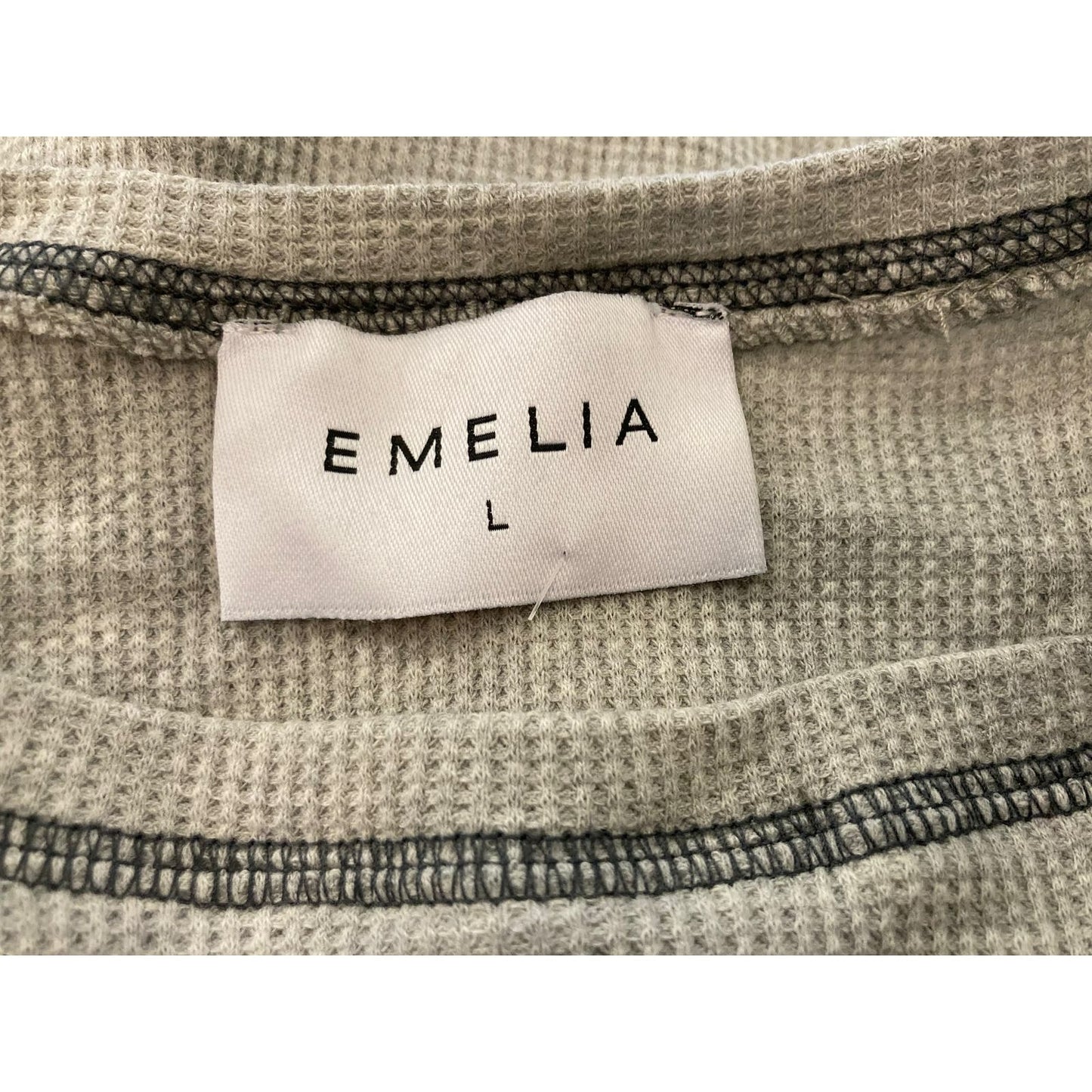 Emelia Waffle Knit Thermal Raglan Bishop Sleeve Top Sz Large in Heather Gray NWT