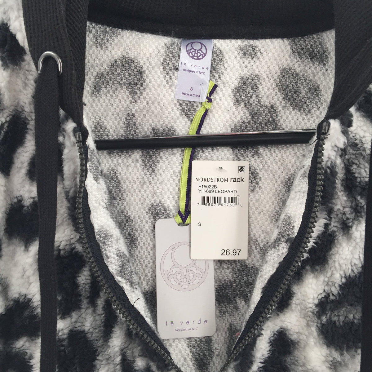 Te Verde Faux Fur Leopard Print Quarter Zip Hoodie Faux Shearling Extra-Small XS