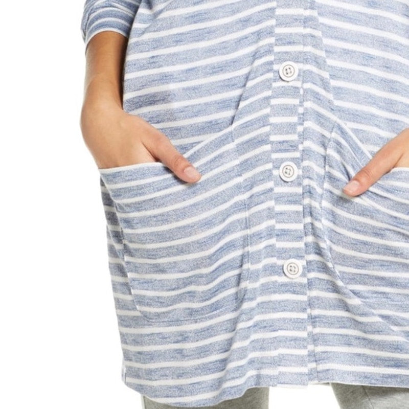 Honeydew Intimates R&R Lounge Cardigan Medium Summit Stripe Blue & White NEW