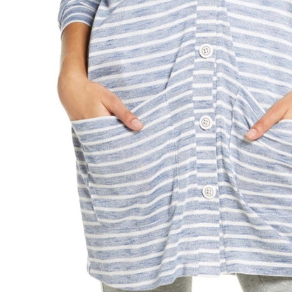 Honeydew Intimates R&R Lounge Cardigan Medium Summit Stripe Blue & White NEW