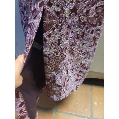 JS Collections Womens Formal Long Dress Dark Plum Embroidered Overlay 8 midi