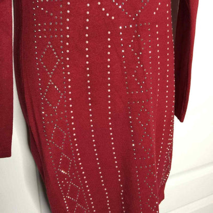 Say What? Beaded BODYCON Dress Crew-Neck GARNET Large