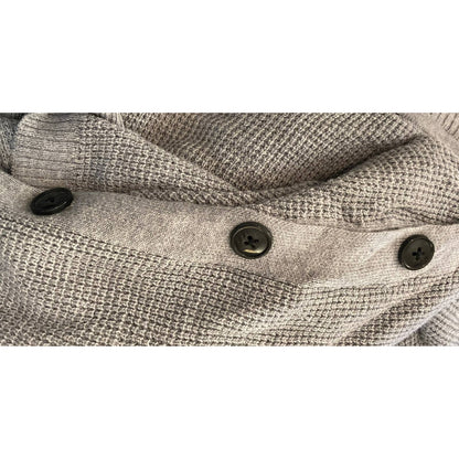 1.State Crew Long Sleeve Side Button Waffle Knit Top Sz Large Silver Heather NWT