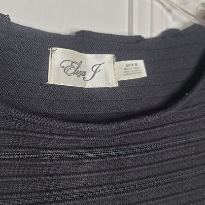 Eliza J Black Fit Flare Illusion Casual Dress Long Sleeve Ribbed Size Medium