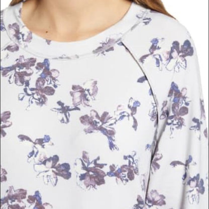 Caslon Cozy Ivory Purple Floral Print Sweatshirt Size XSmall