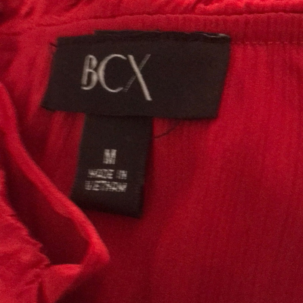 BCX NWT Red Solid Crinkle Satin Flare Sleeve Top Cinched