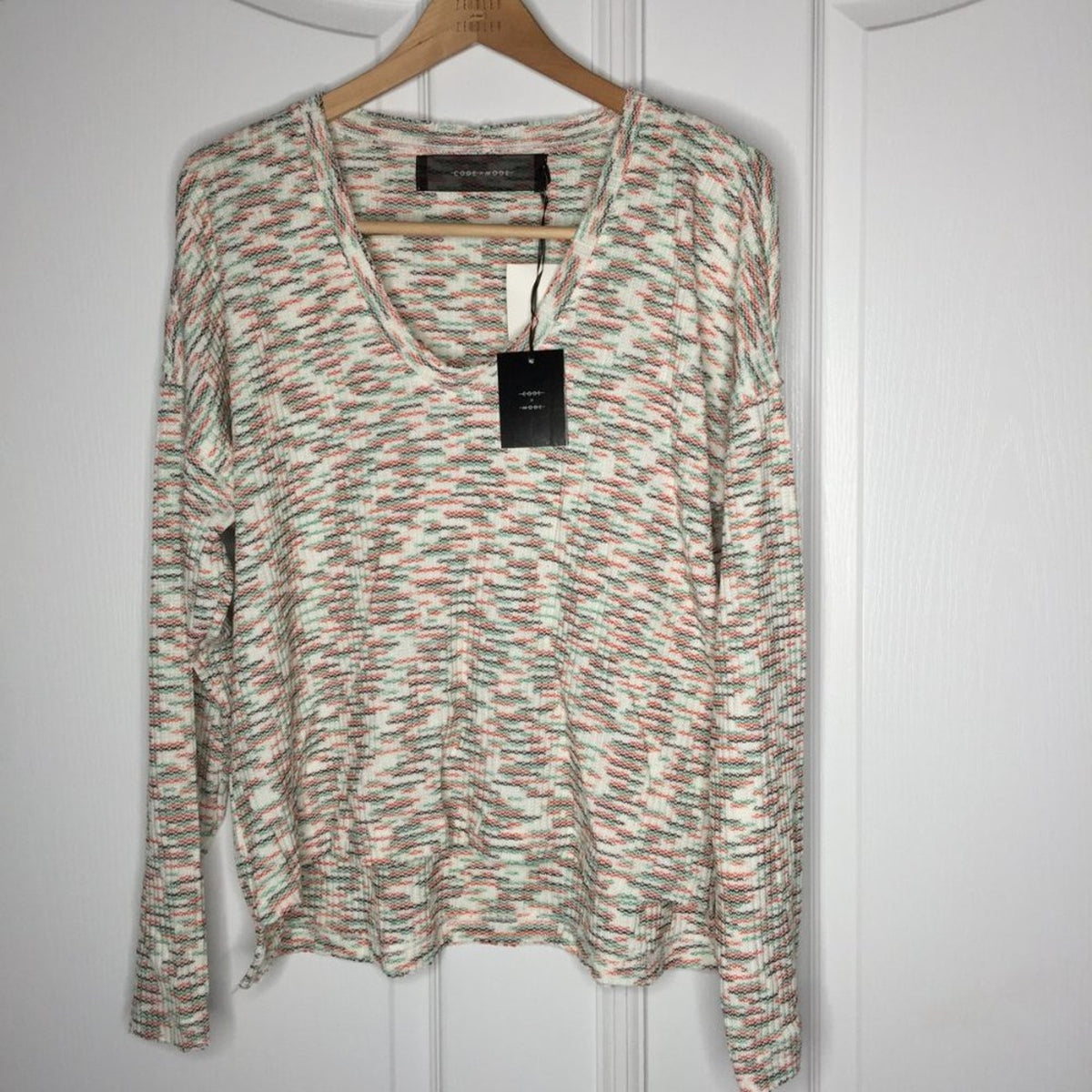 Codexmode Pullover Sweater Long Sleeve V- Neck Space Dye Green Multi Size Large