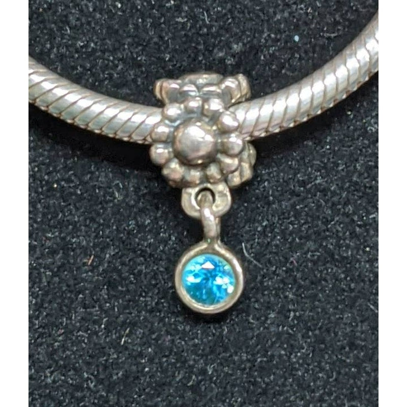Pandora Moments Topaz Daisy Drop 925 Sterling Silver Bead Charm Blue Gemstone