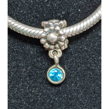 Pandora Moments Topaz Daisy Drop 925 Sterling Silver Bead Charm Blue Gemstone
