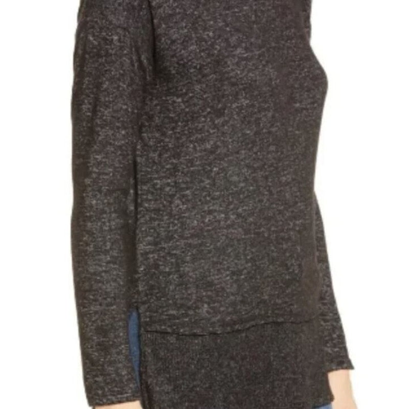 Bobeau Layered Look Long Sleeve Tunic Top Sz XS/Extra Small Raven Black Mix NWT