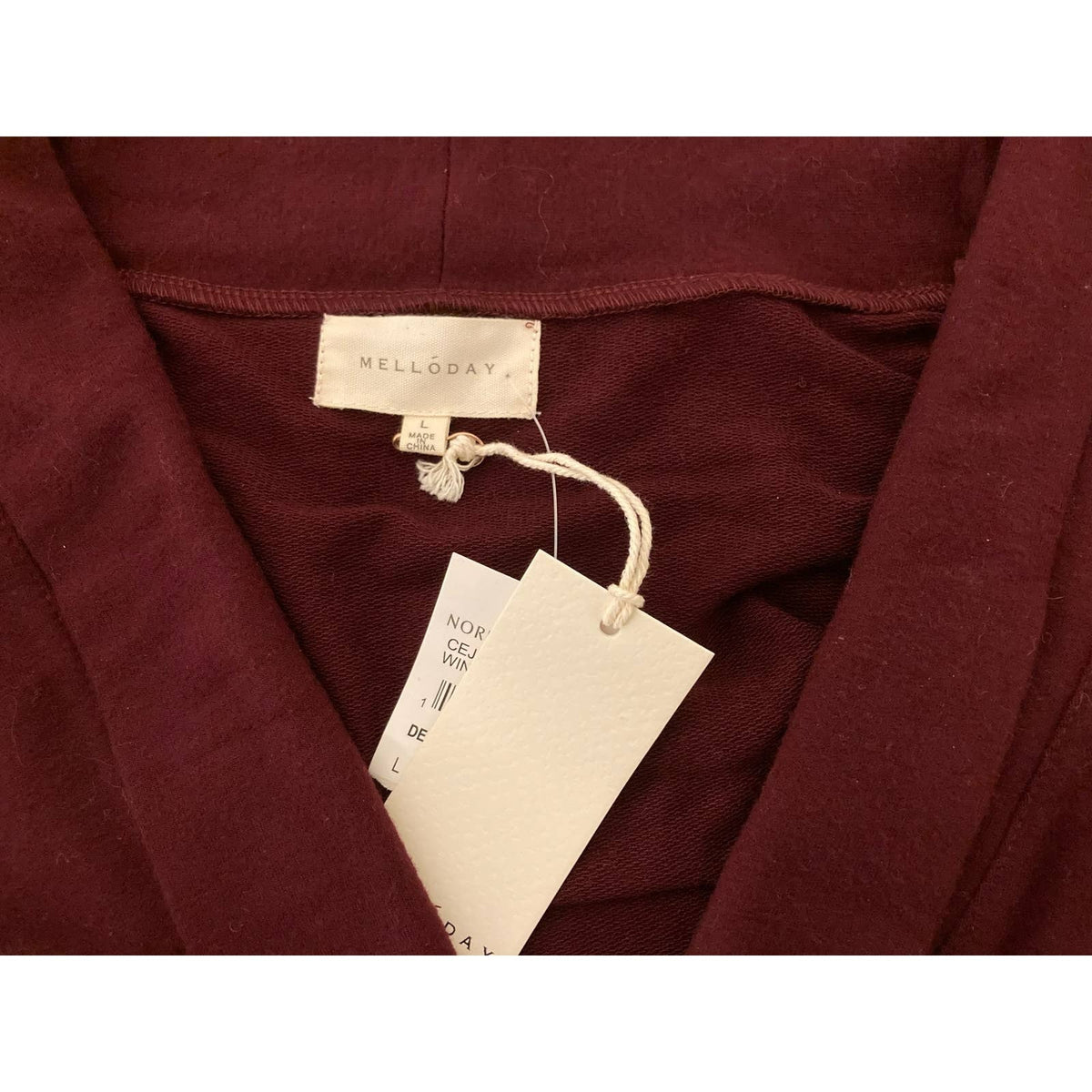 Melloday Women's Open Cardigan Sweater Large Wine NWT Slash Pockets Tunic Length