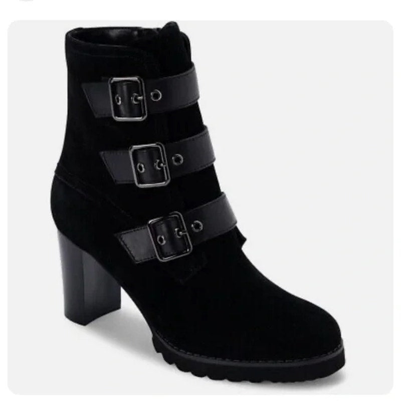 Blondo Ripley Waterproof Suede Buckle Straps Side Zip Boots Sz 7M Black NWT