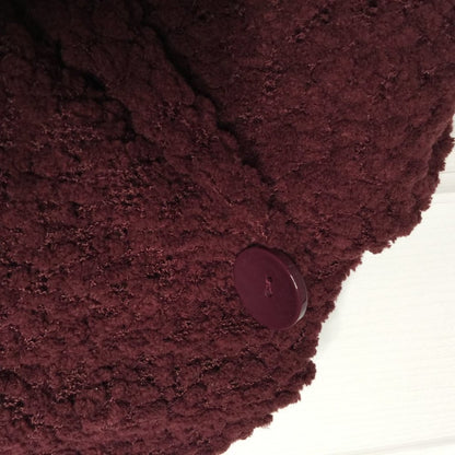 Bobeau Wine Burgundy Boucle Popcorn Draped Button Cardigan Sweater
