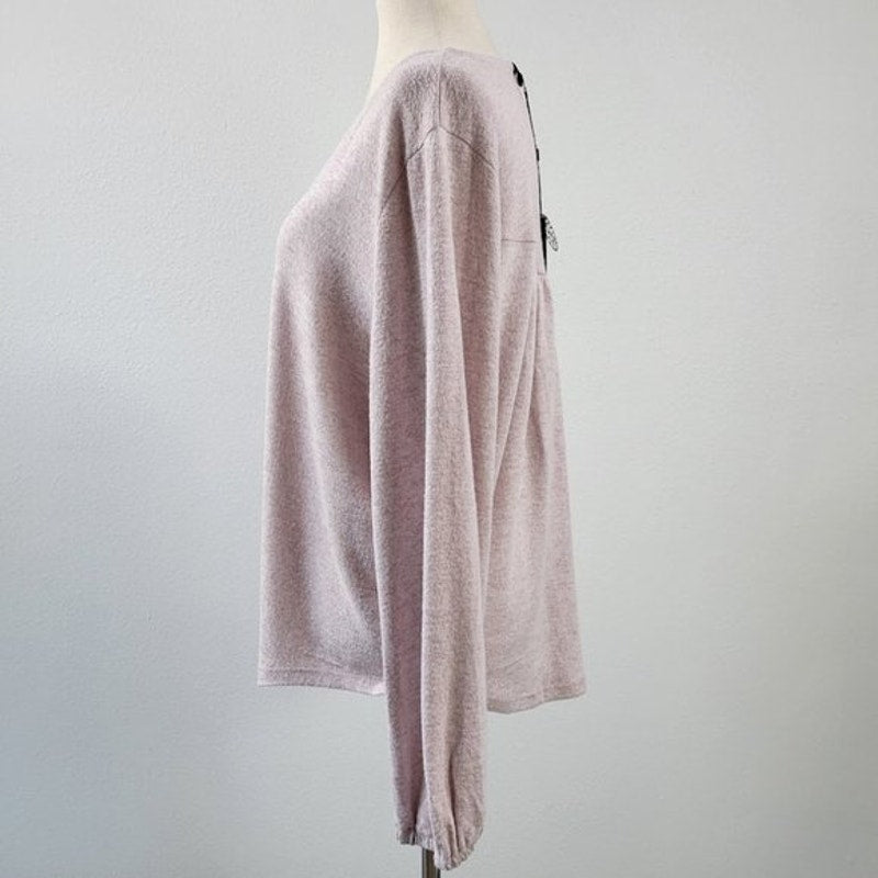 Bobeau Women's Knit V-Neck Pullover Top Medium Angel Wing/Pink NWT Boho Peasant