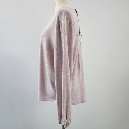 Bobeau Women's Knit V-Neck Pullover Top Medium Angel Wing/Pink NWT Boho Peasant