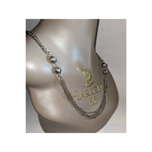 Vintage Silver Color Hollow Bead Bobble Chain Necklace No Closure 28"