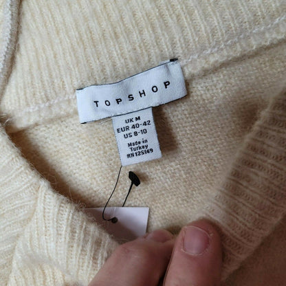 Topshop Pullover V-Neck Fuzzy Sweater Long Sleeve size UK MEDIUM / US 8-10 NEW