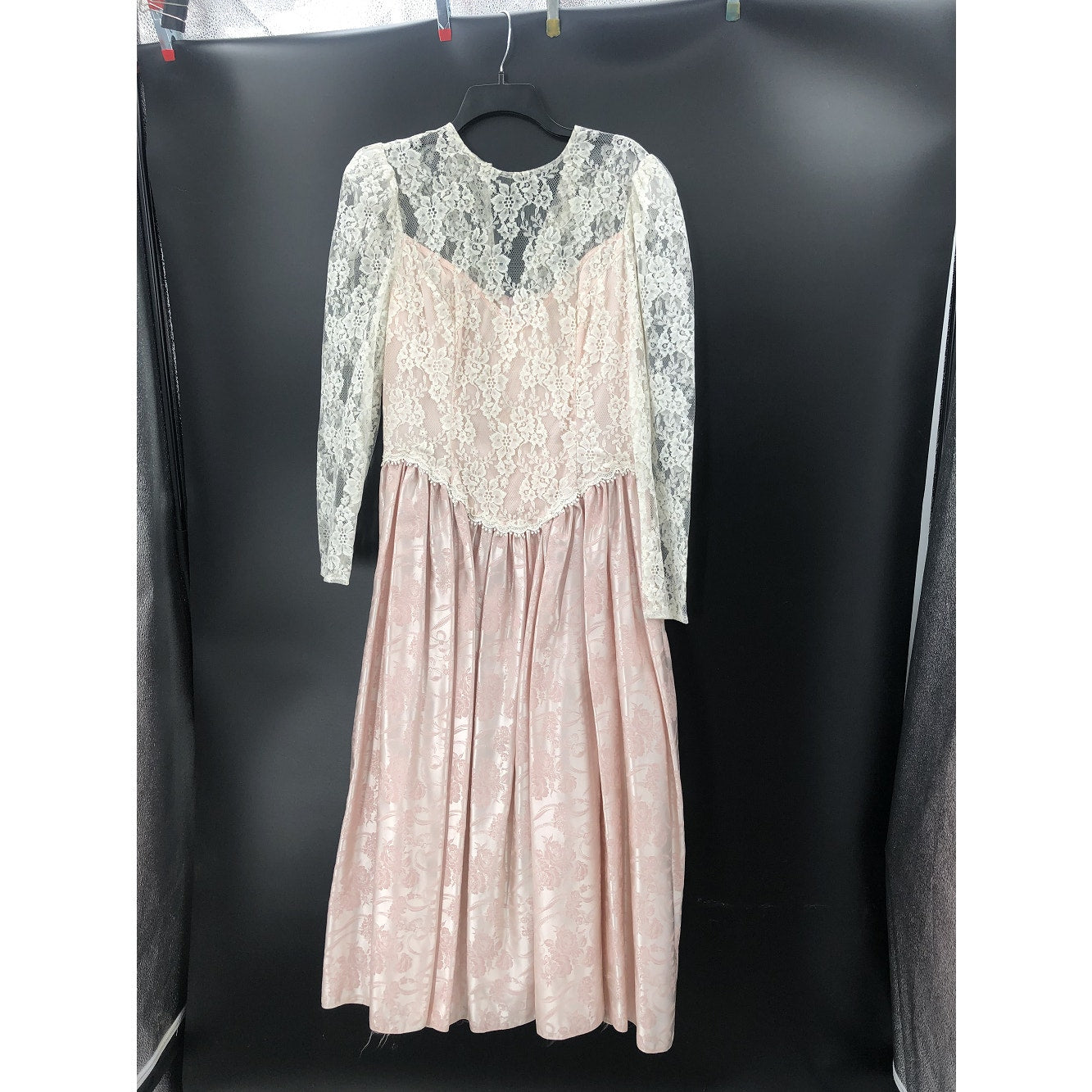 Vintage Scott McClintock Pink Jacquard Lace Drop Waist Bustle Dress 14 Prom Glam