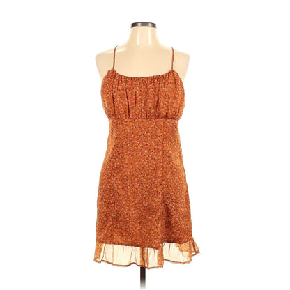 Leith XS Sun Dress Orange Floral Cross Spaghetti Strap Casual Summer Spring Ruch