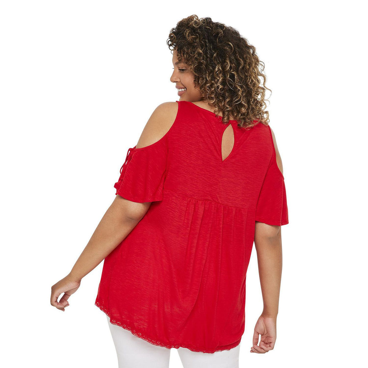 Fourteenth Place Womens Cold Shoulder Embroidery Blouse Red Plus Size 2X NWT