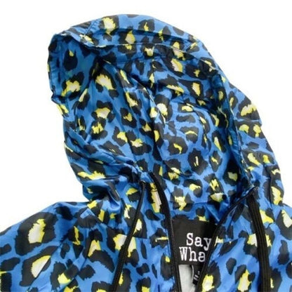 Say What? Blue Animal Print Large NEW Hooded Lightweight Zipper Jacket Raingear