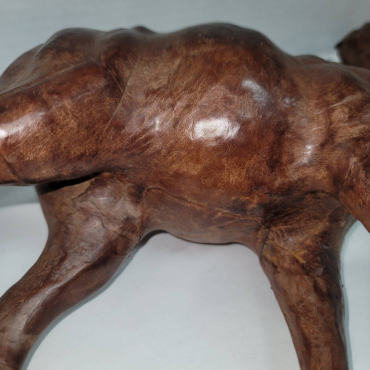Vintage large Leather  wrapped sculpture camel 14" glass eyes souvenir handmade
