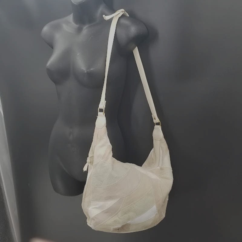 Vintage Cream Brown patchwork leather hobo bag purse handbag