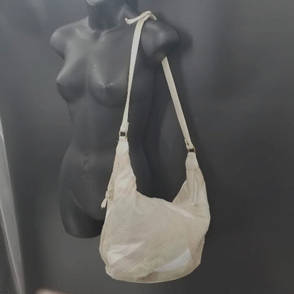 Vintage Cream Brown patchwork leather hobo bag purse handbag