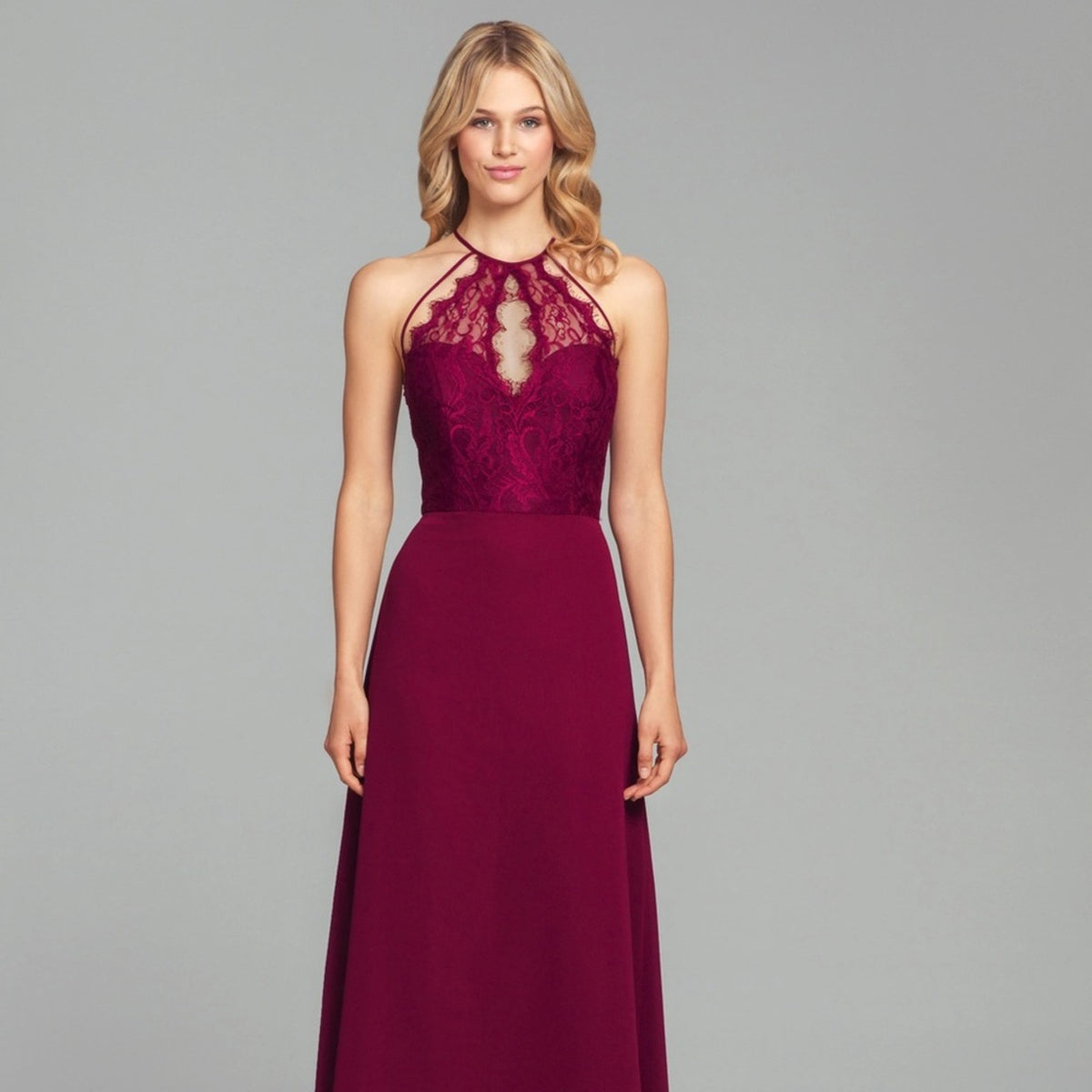 Hayley Paige NEW Lace Burgundy Bridesmaid Gown Size 10