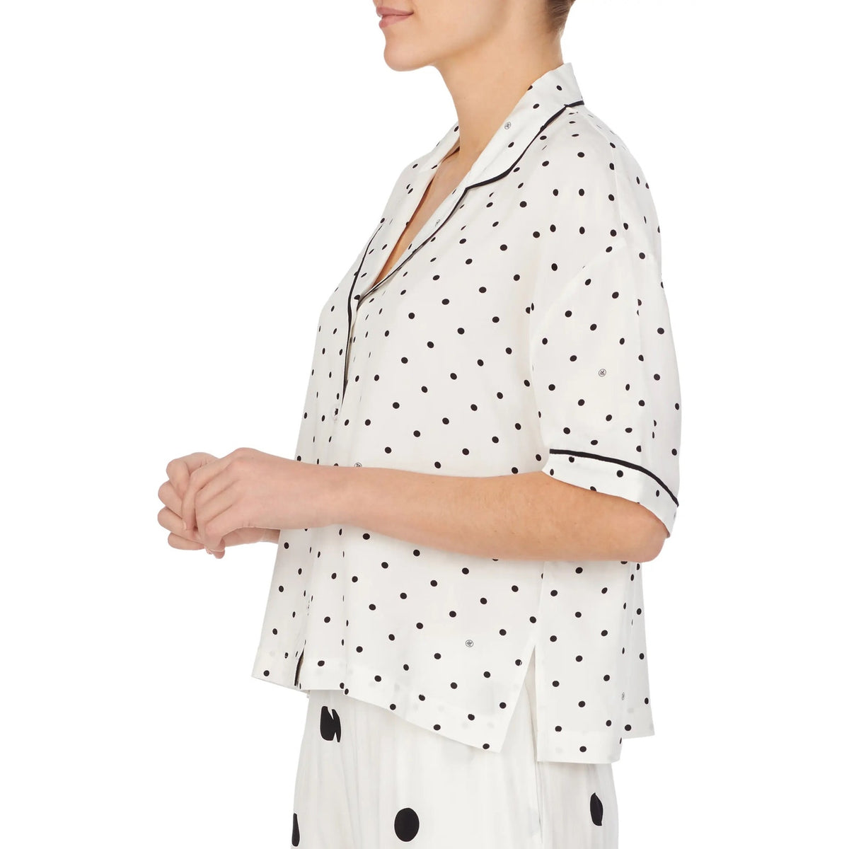 REFINERY29 NWT Piera Crop Pajama Top In Black/white Mini Logo Dot Size 3X