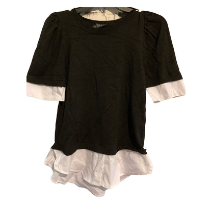 Socialite Cowl Neck Twofer Top Small Black with Blue & White Pinstripe NEW