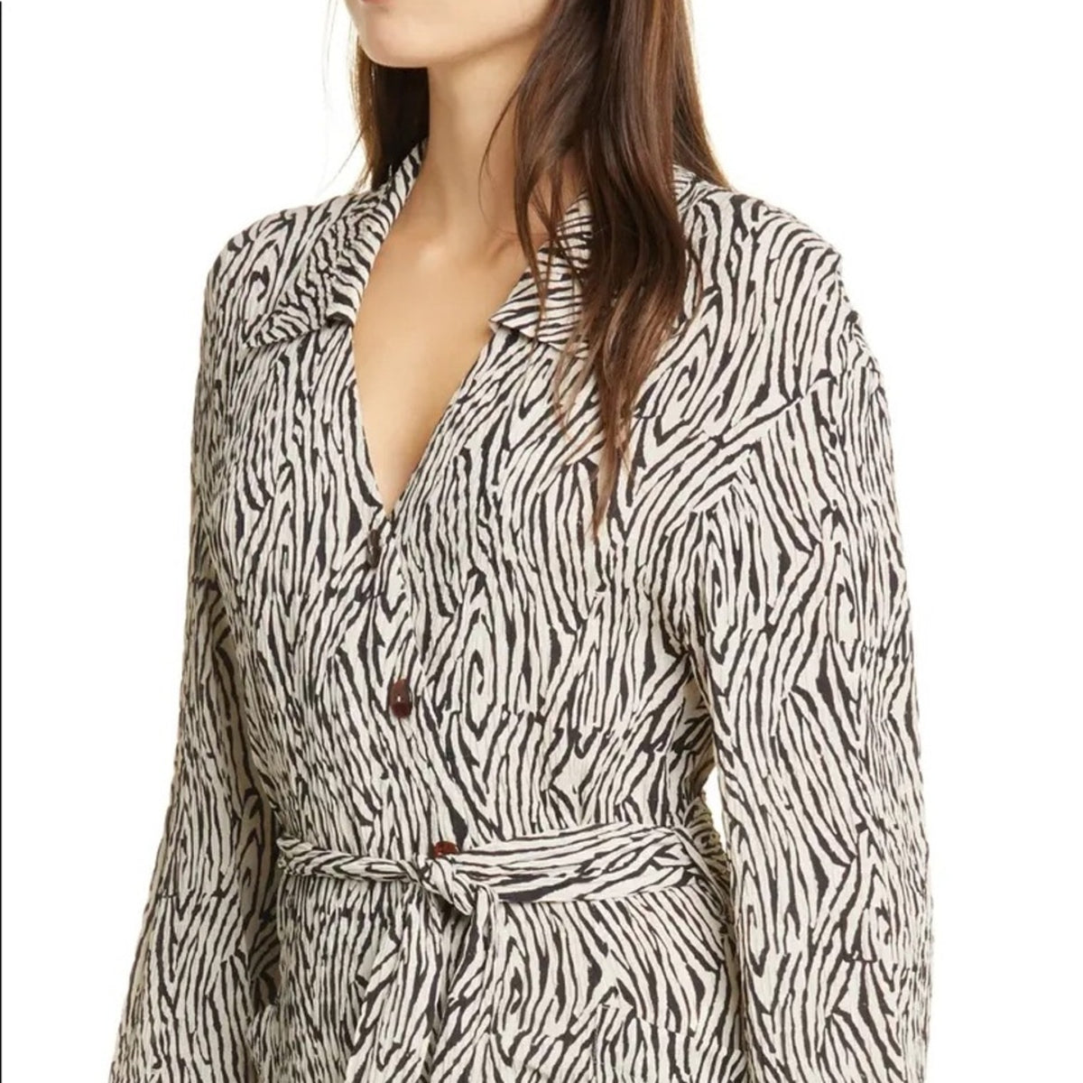 Nanushka Zebra Print Long Sleeve Shirtdress Size Small New midi buttons NO BELT