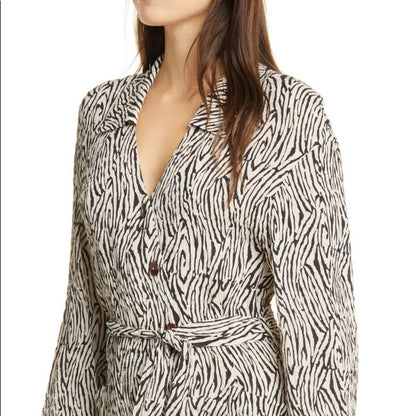 Nanushka Zebra Print Long Sleeve Shirtdress Size Small New midi buttons NO BELT