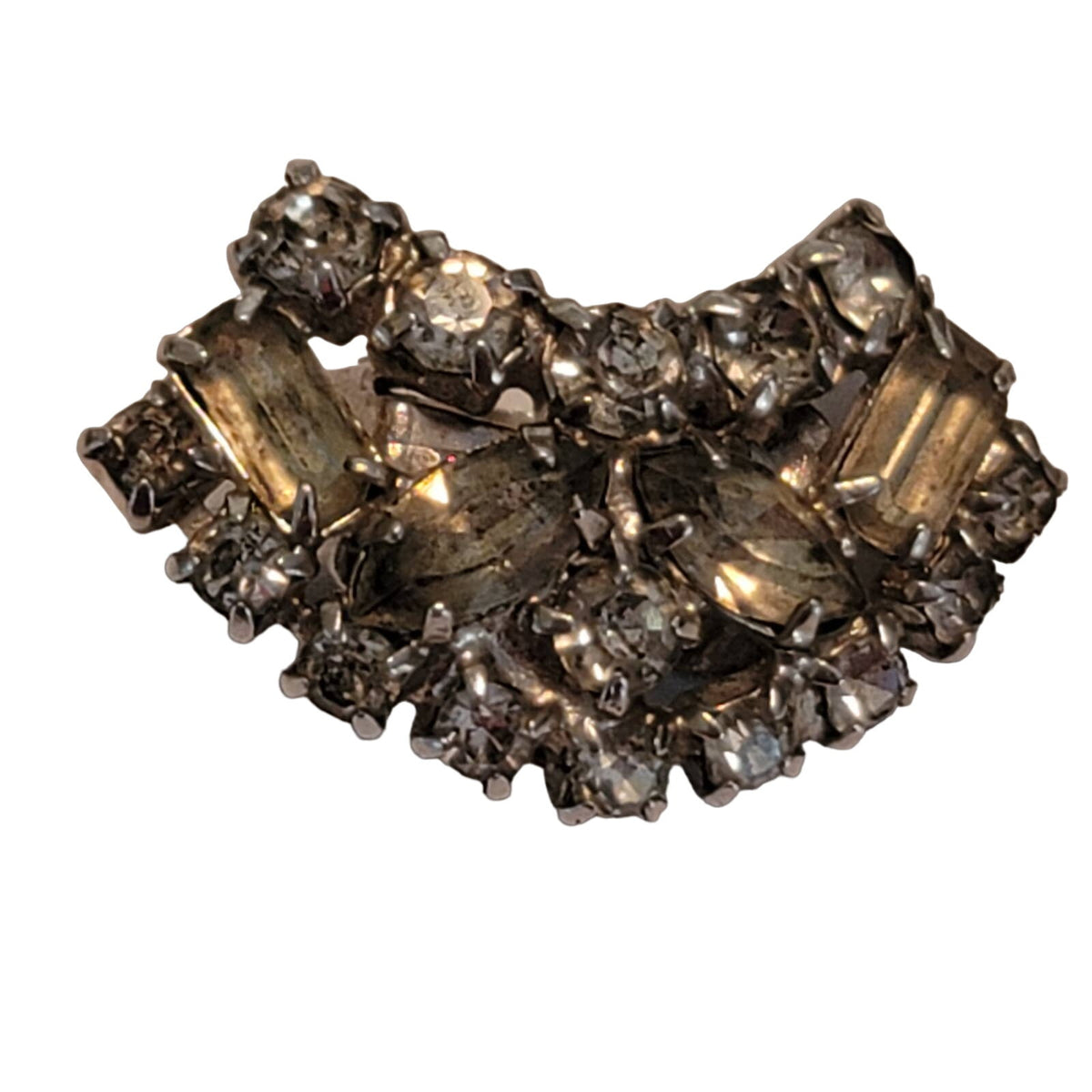 Vintage rhinestones Silvertone clip on earrings hugger
