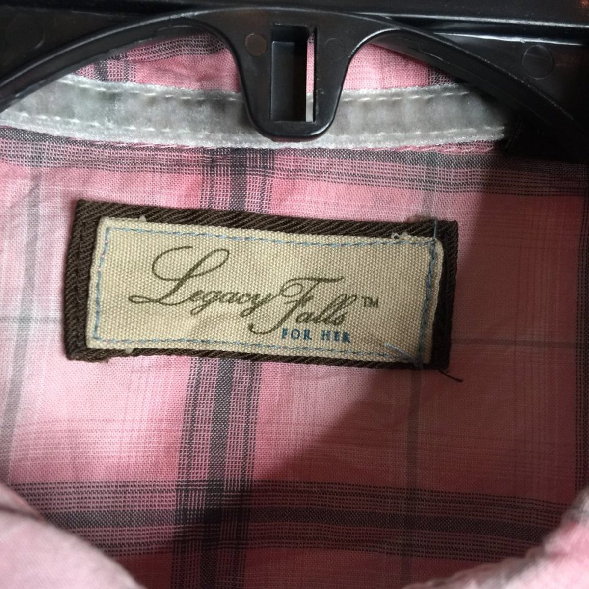 Legacy Falls For Her Button Up Shirt 3/4 Sleeve Collar Plaid Cowgirl Rodeo Small
