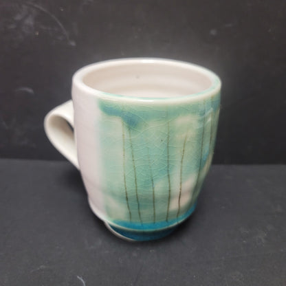 Handmade studio art pottery clay mug cup Forest hand painted Stamped E