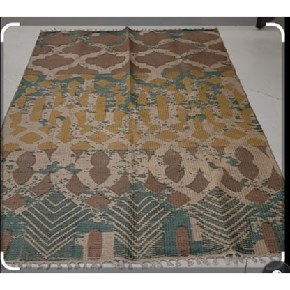 World Market Area Rug 5' x 8'  Jute Blend Green Tan Cream Green Fringe Geometric
