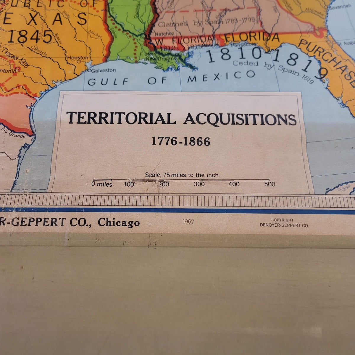 1960s Denoyer Geppert  School Wall Rollup Map Territorial Acquisitions 2 in 1