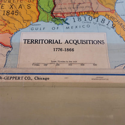 1960s Denoyer Geppert  School Wall Rollup Map Territorial Acquisitions 2 in 1