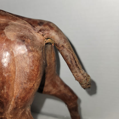 Vintage large Leather  wrapped sculpture camel 14" glass eyes souvenir handmade