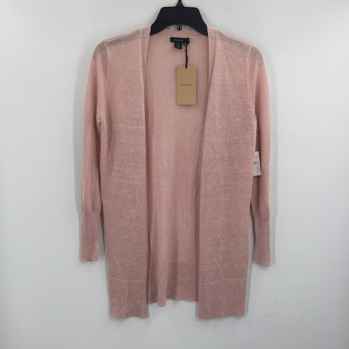 Halogen Long Ribbed Open Front Cardigan Sweater Long Sleeve Pink Smoke XX-Small Petite