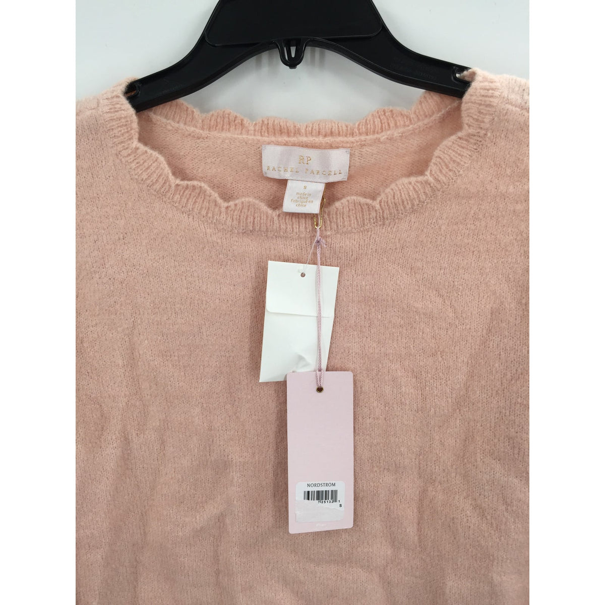 Rachel Parcell Scalloped Crew Neck Pullover Sweater Long Sleeve Pink NEW Small