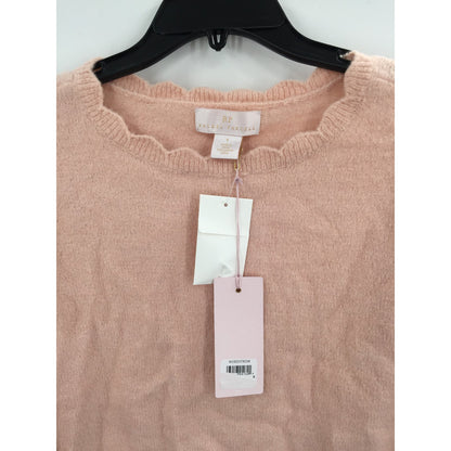 Rachel Parcell Scalloped Crew Neck Pullover Sweater Long Sleeve Pink NEW Small